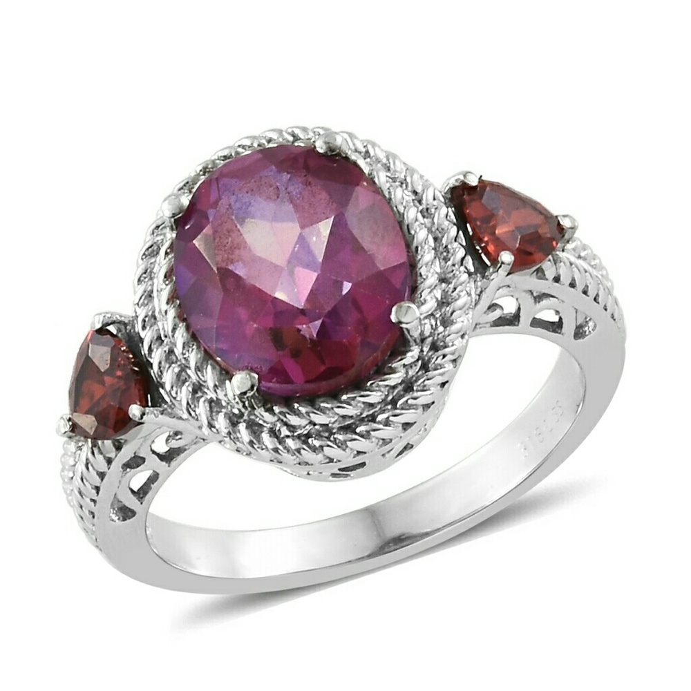 Fantabulous Quartz, Garnet CZ stainless steel Ring